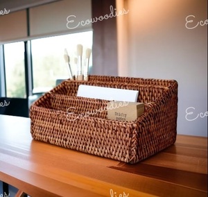 Cesta Organizadora de Mimbre Natural Moderna Multifuncional para Escritorio, Sala de Estar, con Compartimentos para Papel y Otros Artículos - Product Image 4
