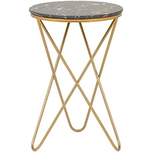 Table basse d'appoint en métal doré au design moderne avec base lourde plateau en marbre, fonction pliable pour le salon ou le salon - Product Image 2