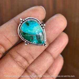 แหวนเงินแท้ชุบเงินแท้ประดับคริสโคลลาและมาลาไคต์คุณภาพสูง แหวนแฟชั่นประดับพลอยทองเหลือง ขายส่ง เครื่องประดับกันน้ำ - Product Image 3