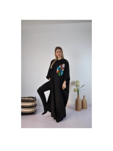 Robe de soirée en satin avec perles et paillettes Cape détaillée brodée sur le devant Abaya robe islamique modeste - Product Image 5