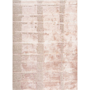 Alfombra Rectangular de Lana y Seda de Bambú Tejida a Mano, Color Beige Marrón, 10 mm de Grosor, Diseño Abstracto para Dormitorio, Modelo Aiwb-3034 - Product Image 1