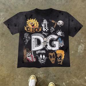 Custom Cotton Streetwear Distressed <b>Vintage</b> T-shirt Distress Camo Rhinestone <b>Graphic</b> <b>Tee</b> - Product Image 2