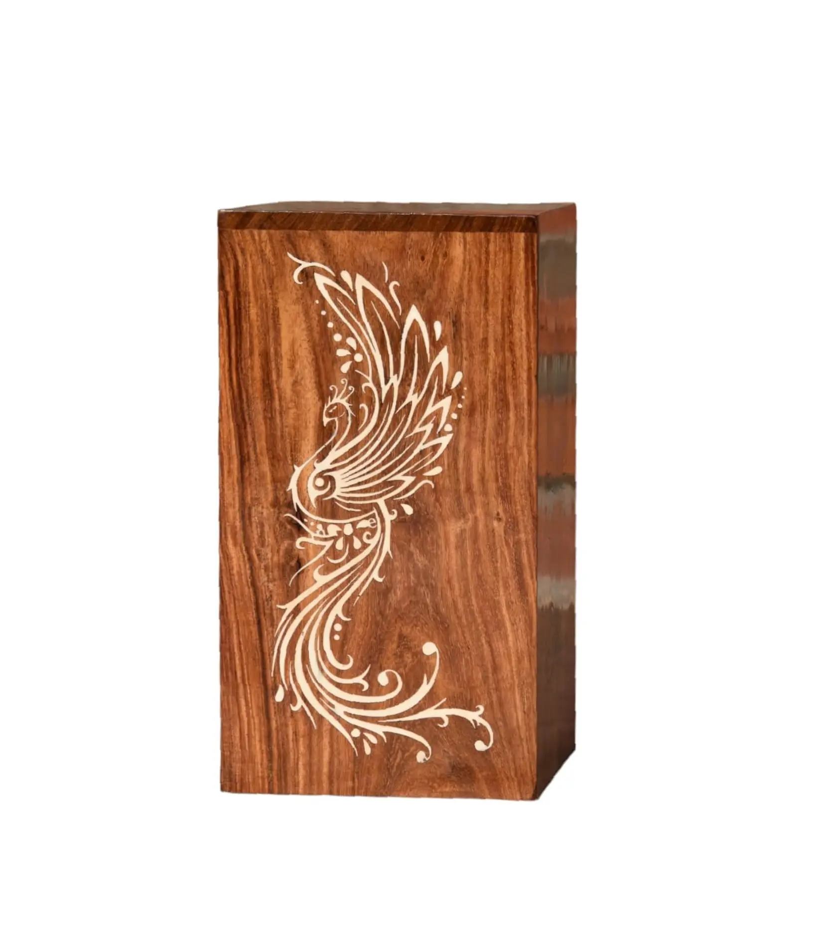 Handcrafted Peacock with Tree Figure Urn for Human Ashes Wooden Box with Lid Pet urn Cremation urn Burial Keepsake
