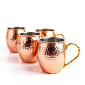 Ensemble de 4 tasses à mule de Moscou en cuivre martelé de 16oz avec élégantes poignées en métal et laiton Barware écologique pour boire - Product Image 5