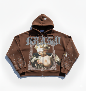 100% Cotton Custom Rhinestone Zip Fleece Men's Heavyweight Oversized Blue Full Zip Breathable Sweatshirt Wholesale Manufacturer - Product Image 5