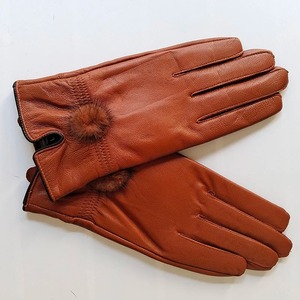 Guantes de Cuero Genuino para Mujer, Cálidos y a la Moda, Guantes de Invierno para Mujer con Bola de Piel de Visón Natural, Guantes de Lujo con Dedos - Product Image 4