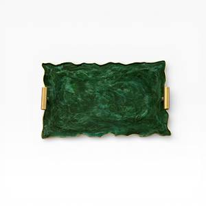 Plateau rectangulaire en agate naturelle multicolore avec sections de cristal superposées et design de poignée dorée contemporaine - Product Image 3