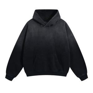 Nouveau sweat à capuche tendance surdimensionné doublé polaire 100% coton pour l'hiver, effet délavé et vieilli, bord brut, poids lourd, poche kangourou - Product Image 1