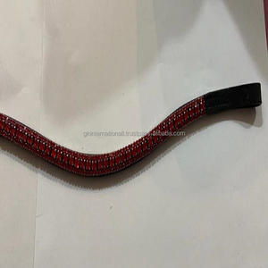 100 & bande de sourcil de cheval en cuir véritable 3 rangées chaîne rouge cristaux bling-bracelet de sourcil de cheval cristal bande de sourcil décorative en gros - Product Image 6