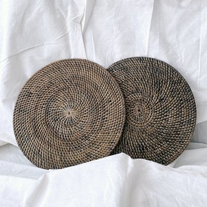 Handmade Tabletop Decoration Rattan <b>coaster</b> With <b>Black</b> Rim Natural Dinner Serving Charger Plates - Product Image 1