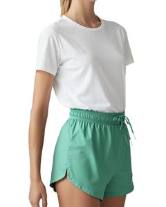 Shorts de course pour femmes à taille haute vert avec cordon de serrage, shorts d'entraînement actifs à séchage rapide pour la salle de sport, le fitness et les vêtements de sport d'été - Product Image 1