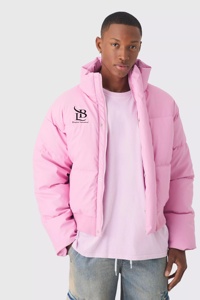 Veste matelassée à col cheminée en PU mat de style nouveau avec logo personnalisé en rose, coupe ample, coupe-vent, chaude, pour l'hiver, pour l'extérieur, pour hommes - Product Image 3