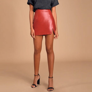Jupe en cuir véritable de haute qualité pour femmes prix de gros Mini longueur respirant brillant taille haute Design High Street Style - Product Image 3
