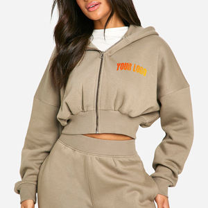 Sudadera con Capucha Corta de Último Diseño con Logotipo Personalizado, Sudadera de Punto Larga con Capucha para Mujer - Product Image 4