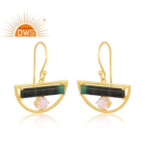 Último diseño hecho a mano 18K chapado en oro malaquita y Arco Iris Luna piedra colgante pendiente Demi joyería fina fabricante - Product Image 2