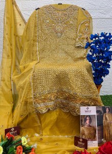 Top Unique Designer Heavy Bordado Mirror & Stone Work Organza Salwar Suit para bodas y fiestas a bajo presupuesto - Product Image 5