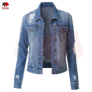 Veste en jean bleue pour femmes, design personnalisé, fermeture à boutons, vêtements de mode, fabrication OEM ODM - Product Image 1
