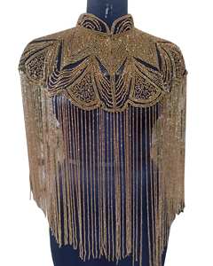 Summer Golden Plus Size Handmade Poncho Beautiful Shiny High Quality Hand Embroidery Fully Embellished Autumn/Winter Dress - Product Image 4