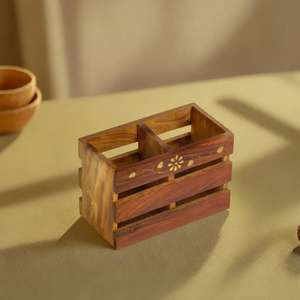 Craftsman à la mode Design laiton incrustation porte-couverts en bois bandes de bois de Sesham avec pot de stylo Cum pour les fêtes - Product Image 4