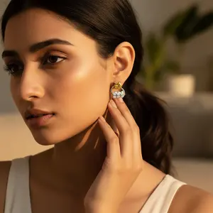 Boucles d'oreilles en argent 925 plaqué or 18 carats avec pierre précieuse citrine Boucles d'oreilles pendantes avec pierre principale en diamant Cadeau pour femme Bijoux - Product Image 2