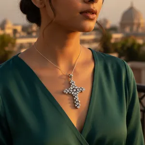 925 Silver Cubic Zirconia <b>Cross</b> Pendant for Women Elegent Crystal <b>Charms</b> for Gift Jewelry - Product Image 1