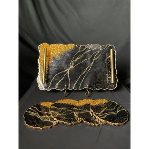 Juego de 2 bandejas de servicio de resina de diseño único hecho a mano con forma y tamaño personalizados a un precio muy asequible - Product Image 6