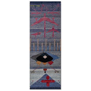 Tapis géométrique bleu Freedom Manchaha noué à la main en laine et soie de bambou pour salon ou couloir d'adolescents, forme rectangulaire - Les-1493 - Product Image 1