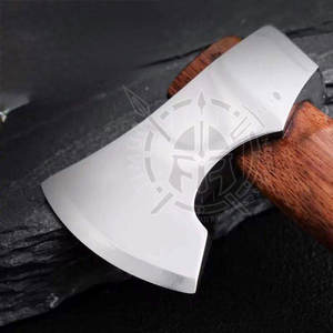 Industrial Mini Carbon Steel Viking <b>Axe</b> Customized Leather Ash <b>Wood</b> Handle Camping Hatchet Pizza <b>Cutting</b> Tomahawk Double Blade - Product Image 5