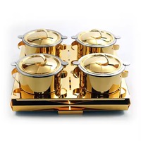 Luxuriöses Designer-Chafing Dish-Set aus Edelstahl mit vier Töpfen Vergoldeter Speisen wärmer für das Catering Buffet Hotel Restaurant