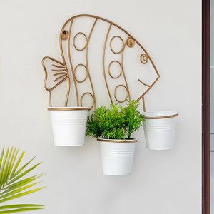 High Quality Gold Metal Wall Planter <b>Pots</b> <b>Stand</b> with White Bucket for Home Garden Decoration Flower <b>Pots</b> & Planters - Product Image 2