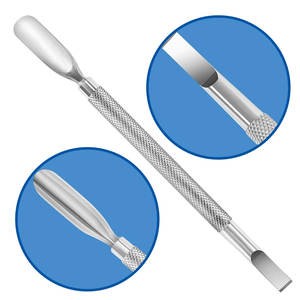 Limpiador de uñas profesional de doble punta estilo cuchillo empujador de cutículas de acero inoxidable con mango de agarre antideslizante - Product Image 3