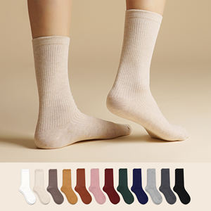 ถุงเท้าข้อสั้นผู้หญิง ผ้าริบเนื้อนุ่ม ระบายอากาศได้ดี ผลิตจากผ้าฝ้ายผสม ODM ถุงเท้าลำลองสำหรับผู้หญิง สวมใส่สบาย - ผู้หญิง แบบเรียบ B - Product Image 1