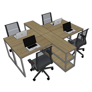 HBMN022 Minimalist Contemporary Cluster <b>Desk</b> for 4 Melamine Computer <b>Work</b> <b>Desk</b> with Shelving Office Furniture - Product Image 5
