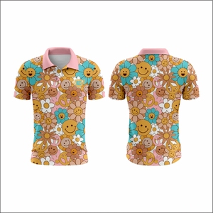 Logo OEM motif Golf pour polos Dry Fit Stretch Floral Sublimation Impression Plus Size Casual Short Sleeve Jersey Men - Product Image 1