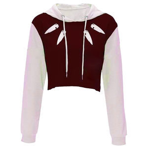 <b>Women's</b> Crop Top <b>Hoodies</b> Custom Made <b>White</b> Cropped Sleeve Pullover Sweatshirts Front Printed Knitted Hooded Sweatshirts Winter - Product Image 3