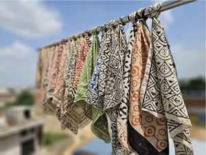 Hand Block Printed Organic Cotton Bandana <b>Scarf</b> Paisley 21 X 21 - Product Image 2