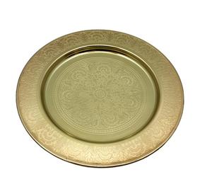 Assiette de service de vaisselle précieuse Design gravé Nouvelle assiette de chargeur en métal américain Plateau de chargeur ton cuivre antique Offre Spéciale - Product Image 1