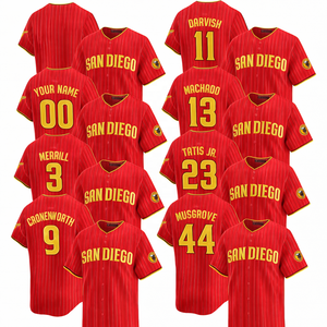 Uniformes de Béisbol Personalizados con Franjas Rojas, Venta al Por Mayor, OEM, ODM, Nombre, Número y Logotipo Personalizados, Sublimación, Bordado, Ropa Deportiva - Product Image 1