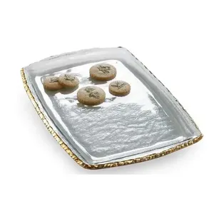 Bandeja cuadrada de aluminio de alta calidad para servir, plato Art Deco de diseñador hecho a mano niquelado, forma personalizada para bodas - Product Image 6