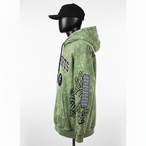 Sweat-shirt en molleton de coton lourd 380GSM vert délavé à l'acide avec broderie Logo personnalisé et détails en patch chenille Sweat-shirt basique - Product Image 2