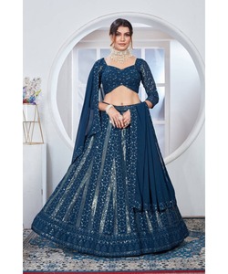 Trabajo de perlas de lujo Lahenga y Choli para mujeres, niñas, bordado de lentejuelas, ropa de fiesta paquistaní negra - Product Image 2