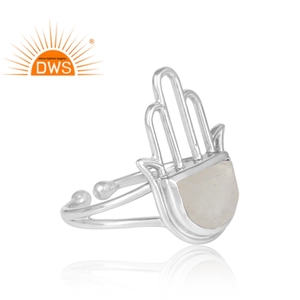 Nuevo diseño de plata esterlina fina, piedra lunar arcoíris Natural, piedra preciosa, diseño de Hamsa, anillo, fabricante de joyas - Product Image 4