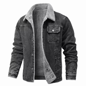 Chaqueta Vaquera de Forro Polar Vintage para Hombre, Primavera 2025, con Cuello Alto Holgado, Estilo Urbano, Resistente al Viento - Product Image 3