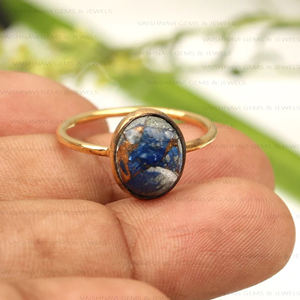 สไตล์คลาสสิกทองแดงธรรมชาติ Lapis Lazuli แหวน925เงินสเตอร์ลิง8x10มม. รูปไข่18พันชุบทองเครื่องประดับขายส่งสำหรับผู้หญิง - Product Image 4