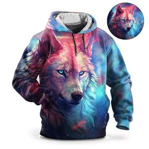 Pull à capuche surdimensionné pour homme avec impression 3D graphique loup Streetwear d'automne Sweat à capuche animal Tops - Product Image 2