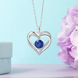Jeulia Eternal Love Double Heart Birthstone Necklace Gold Plated <b>Chain</b> - Product Image 3