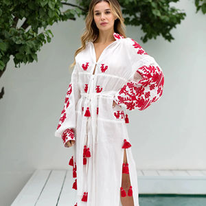 เดรสยาวปักลายยูเครนยาวลำลองสำหรับผู้หญิงเดรสยาวปักลายใส่ในฤดูร้อน - Product Image 1