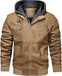 Blouson aviateur vintage décontracté à col rabattu en similicuir recouvert de faux cuir tricoté respirant avec logo avant pour hommes - Product Image 6