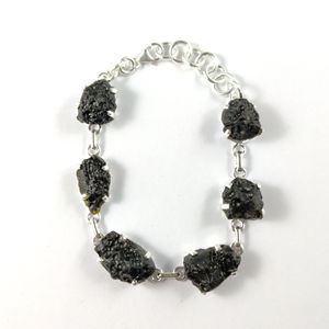 Vintage Unisex 925 Sterling Silver Tektite <b>Gemstone</b> Chain & Link <b>Bracelet</b> - Product Image 1