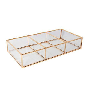 À la mode 2 compartiments boîte en verre en métal luxueux carré velours bijoux anneau boîte-cadeau clair maquillage verre stockage Style élégant - Product Image 1